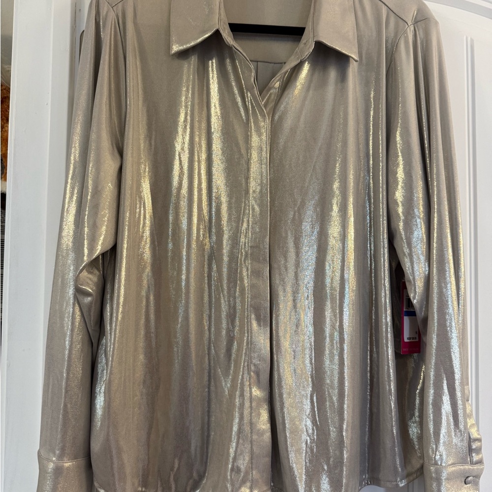 Vince Camuto Metallic Champagne Button-Up Blouse